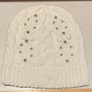 Beanie merino wool Crochet knit fabric with crystal embellishment